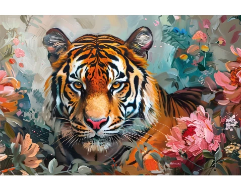 E-shop Obraz na plátne Tiger v kvetoch, 90x60 cm, efekt olejomaľby%