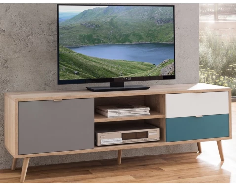 E-shop TV skrinka Cuba, dub/biela/šedá/petrolejová%