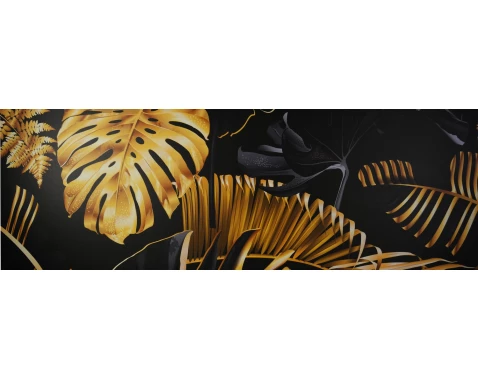 E-shop Obraz na plátne Čierno-zlaté listy, 150x50 cm%