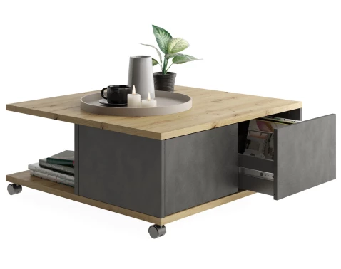 E-shop Konferenčný stolík so zásuvkami Twin, dub artisan/vintage optika kovu%
