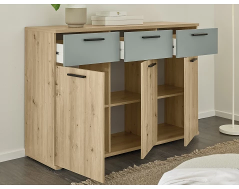 Komoda so zásuvkami Savina 135 cm, dub artisan/šalviová%
