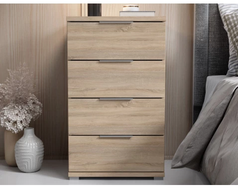 E-shop Nočný stolík/skrinka so 4 zásuvkami Smilla, výška 79 cm, dub sonoma%