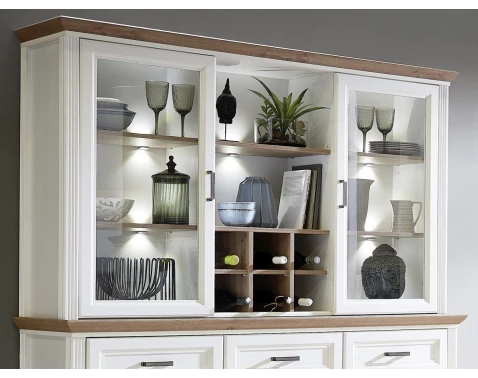 Asko - Nábytok Nástavná Vitrína S Priehradkami Jasmin,Bielená Pínia/Dub, S Osvetlením%