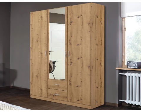 E-shop Šatníková skriňa so zrkadlom Case, 136 cm, dub artisan%