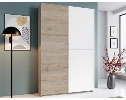 E-shop Šatníková skriňa Heimo, 125 cm, dub san remo/biela%