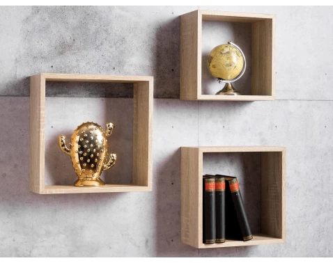 E-shop Súprava nástenných regálov (3 ks) Shelvy Cub, dub sonoma%