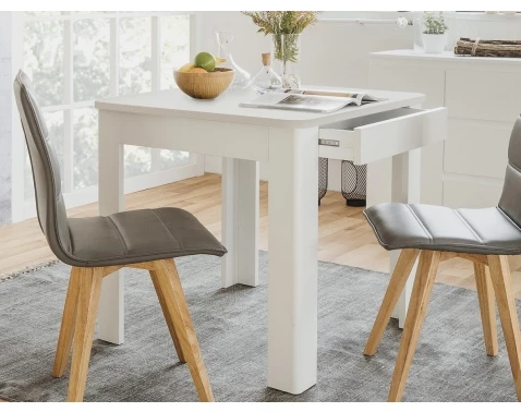 E-shop Jedálenský stôl so zásuvkou Sandvika 80x80 cm, biely%