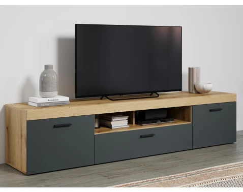E-shop Široká TV skrinka Tyler 230 cm, antracit/dub evoke%