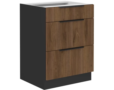 E-shop Dolná zásuvková kuchynská skrinka Monza, 60 cm, orech/čierna%