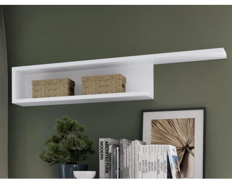 E-shop Nástenná polica s priehradkou Lyon 140 cm, biela/biela lesk%