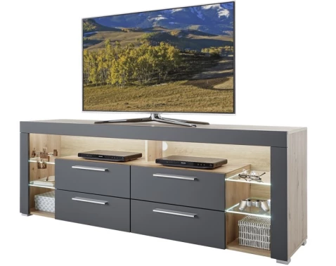 E-shop TV stolík Goal, dub/šedý, s osvetlením%