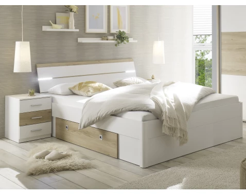 E-shop Posteľ s nočnými stolíkmi Kiara 180x200 cm, biela/dub baysen%