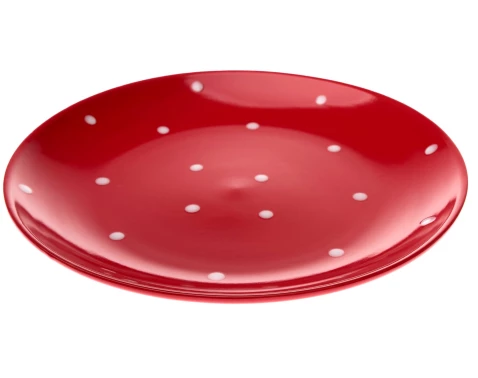 E-shop Plytký tanier 26,5 cm, červený s bodkami%