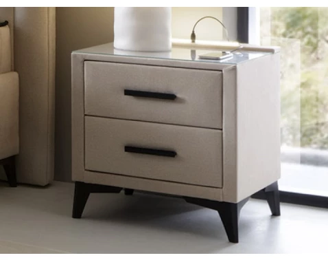 Nočný stolík s 2 zásuvkami Joy, svetlo béžová látka%