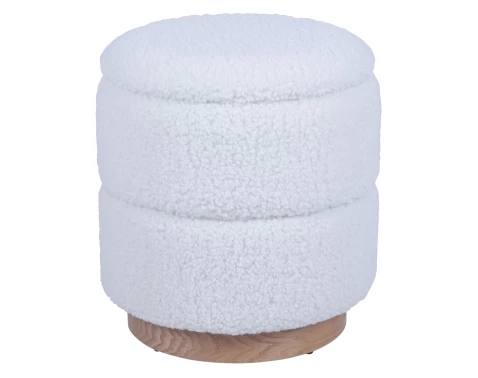 Okrúhly taburet s úložným priestorom Mariola, smotanovo biela teddy látka%
