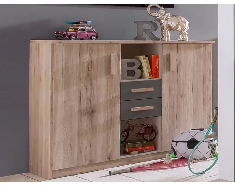 E-shop Široká komoda Cariba, dub san remo/grafit%