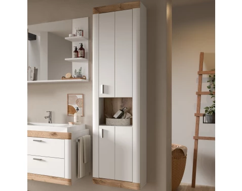 E-shop Vysoká nástenná kúpeľňová skrinka Laredo, 45 cm, biela/dub nox%