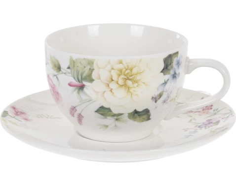 E-shop Hrnček s podšálkou Floralia 200 ml, krémový%