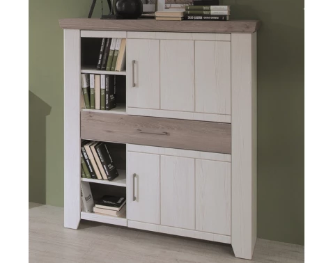 E-shop Vysoká komoda Cruz 100 cm, bielená pínia/šedý dub%