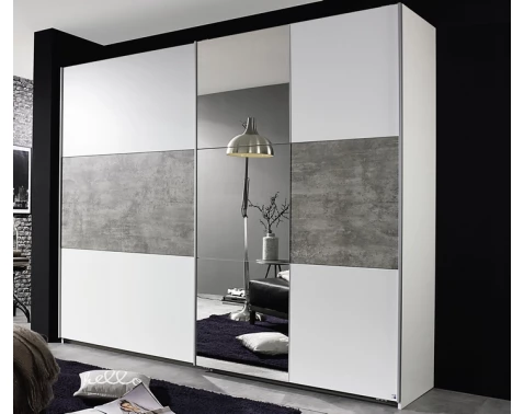E-shop Šatníková skriňa Prenzlau, 218 cm, biela / sivý betón%