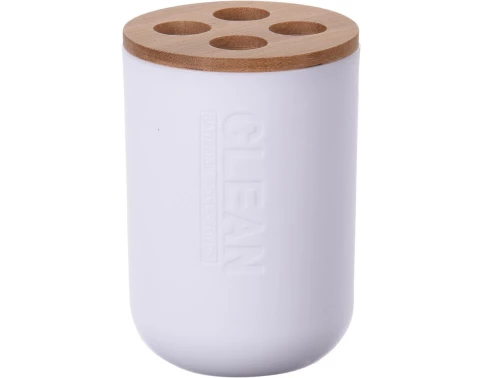 Pohár na kefky biely/bambus, 4 otvory%