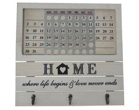 Nástenný vešiak s kalendárom Home, drevený%
