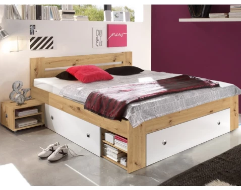 E-shop Posteľ s nočnými stolíkmi Stefan 140x200 cm, dub artisan/biela%