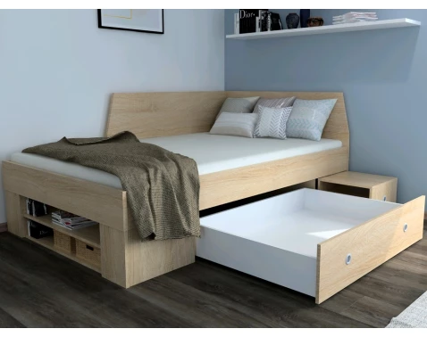 E-shop Úložná posteľ so zástenou Junior 120x200 cm, dub sonoma%