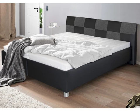 E-shop Posteľ Nice 180x200 cm, čierna ekokoža/sivá tkanina, bez matracov%