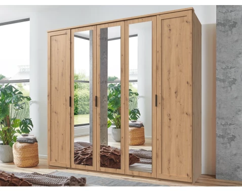E-shop Šatníková skriňa Nadja, 225 cm, dub artisan/zrkadlo%