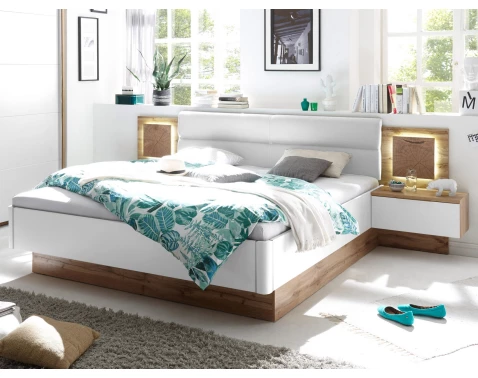 E-shop Posteľ s nočnými stolíkmi Capri 180x200 cm, dub wotan/biela%
