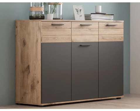 E-shop Komoda so zásuvkou Mason 120 cm, dub/šedá%