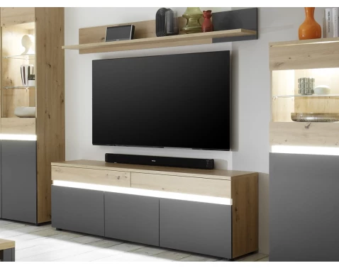 E-shop TV skříňka s policí Lille, dub artisan/antracit, s osvětlením%