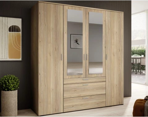 E-shop Šatníková skriňa so zrkadlami Vesala, 180 cm, dub mauvella%