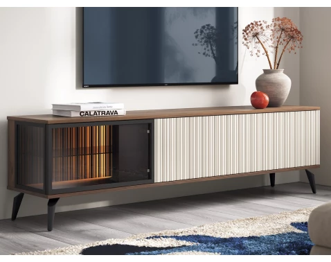 E-shop TV skrinka s presklením Vici 180 cm, orech/kašmírovo béžová, s osvetlením%