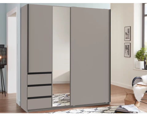 E-shop Šatníková skriňa so zrkadlom Heide, 168 cm, sivá sahara%