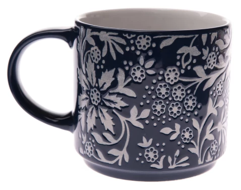 E-shop Hrnček 390 ml, tmavo modrý, kvetinový%