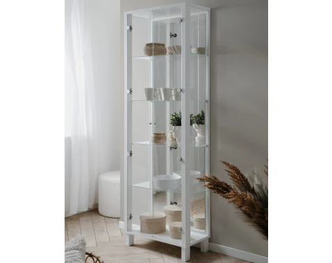E-shop Vysoká vitrína so zrkadlom Elba, 62 cm, biela%