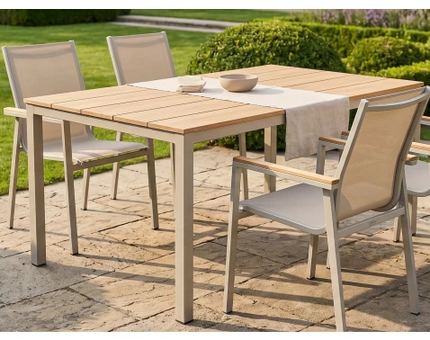 Záhradný jedálenský stôl Deglas 140x90 cm, béžový%