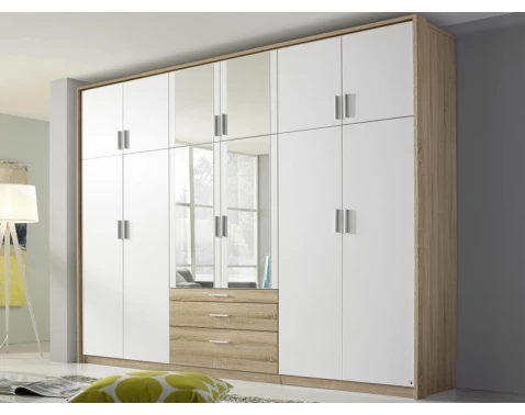 E-shop Šatníková skriňa Hildesheim, 271 cm, dub sonoma/biela%