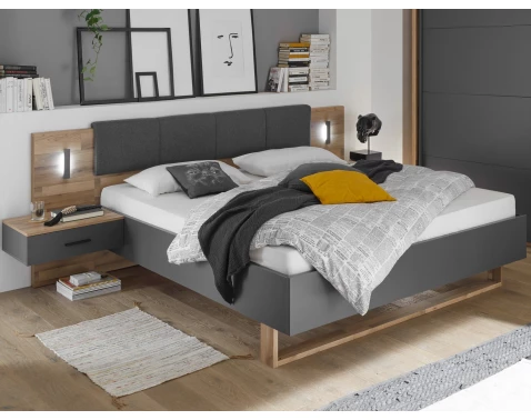 E-shop Posteľ s nočnými stolíkmi Rivoli 180x200 cm, s osvetlením, dub/grafit%