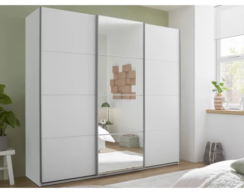 E-shop Šatníková skriňa so zrkadlom Carano, 215 cm, biela%