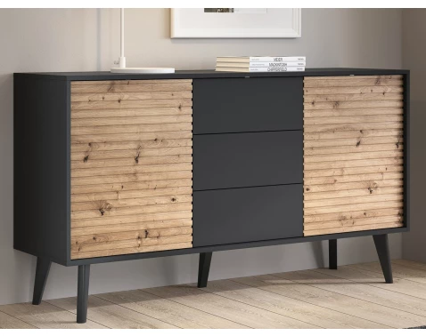 E-shop Široká komoda so zásuvkami Willow, čierna/dub artisan%