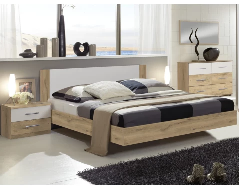 E-shop Posteľ s nočnými stolíkmi Nora 180x200 cm, doskový dub/biela%
