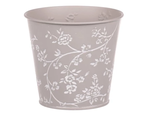 E-shop Obal na kvetináč šedý s bielymi ružami, 14 cm%