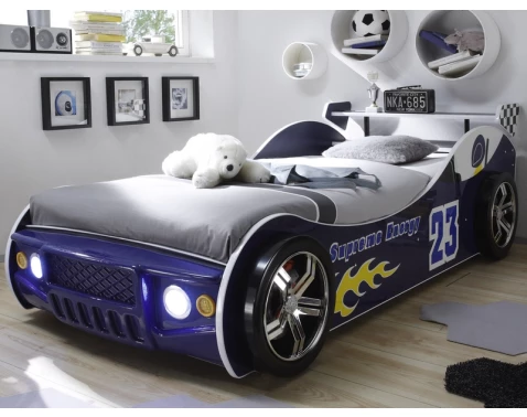 Detská pretekárska posteľ Energy 90x200 cm, modré auto s osvetlením%