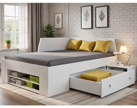 Úložná posteľ so zástenou Junior 120x200 cm, biela%