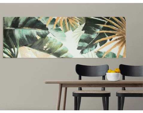 E-shop Ručne maľovaný obraz Tropické listy, 120x40 cm%
