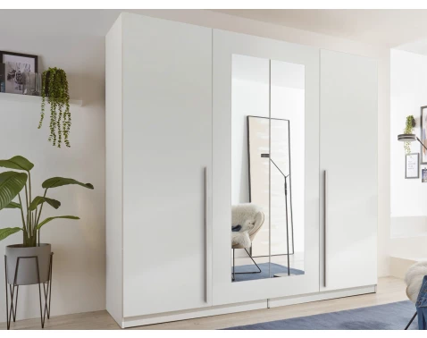 E-shop Šatníková skriňa so zrkadlom Cano, 228 cm, biela%