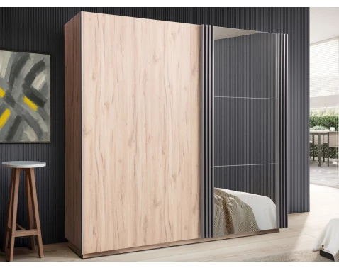 E-shop Šatníková skriňa s posuvnými dverami Ancona, 215 cm, dub estana/antracit%